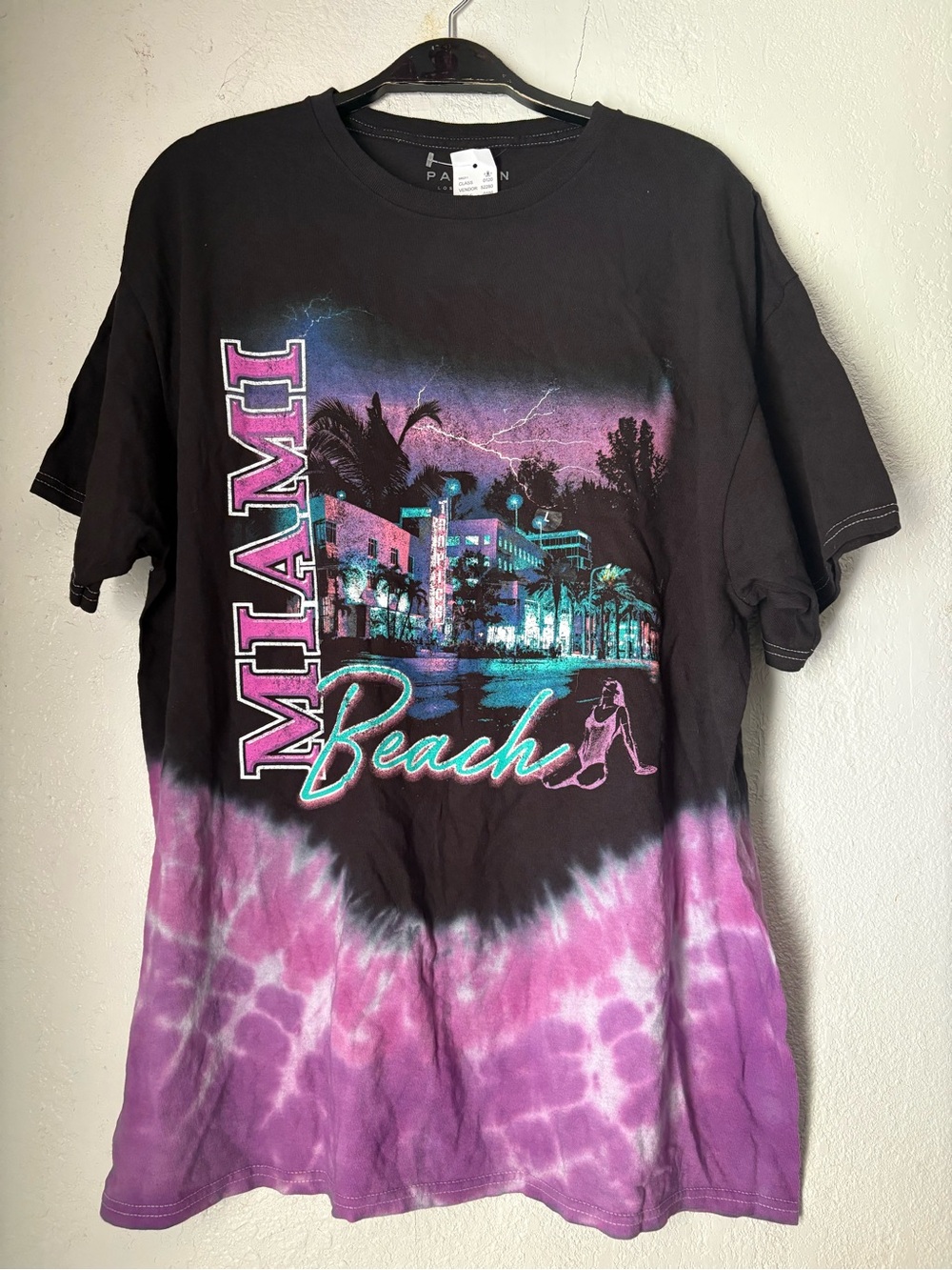 PACSUN Miami Beach Men’s T-shirt Small Black Purple 90's City Tie Dye Nightlife